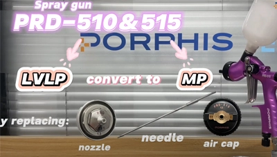 Seria PRD-51 PORPHIS może zmienić zestaw nasadki powietrza z igłą dyszy, aby zmienić typ z LVLP na MP